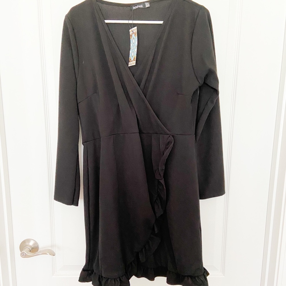 Black Ruffle Wrap Dress - Picture 1 of 4
